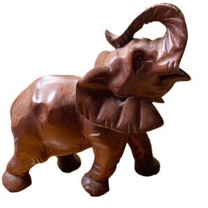 Hand-Carved Wooden Elephant Statue – Home Decor Accent 7 x 9 x 3 inches
